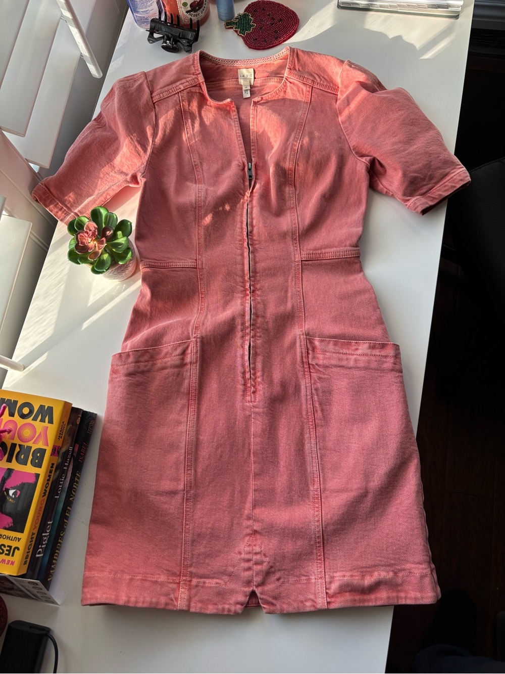 La Vie Rebecca Taylor Pink Structured Denim Dress XS